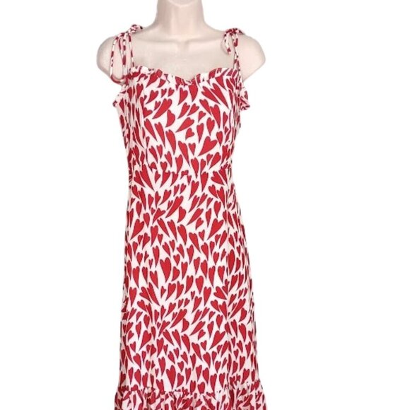 Sunday Up Heart Print Smocked Midi Sundress with Shoulder Ties Large - Picture 1 of 11